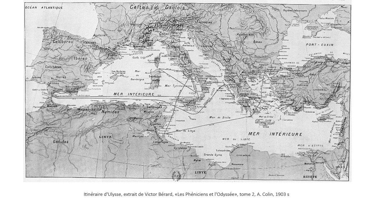 Itinéraire d'Ulysse, extrait de Victor Bérard, Les Phéniciens et l'Odyssée, tome 2, A. Colin, 1903
